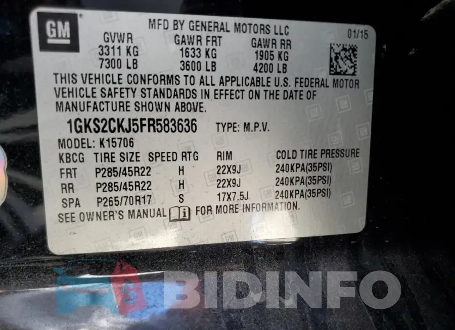 1GKS2CKJ5FR583636 Photo# 13