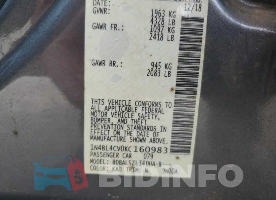 1N4BL4CV0KC160983 Photo# 13