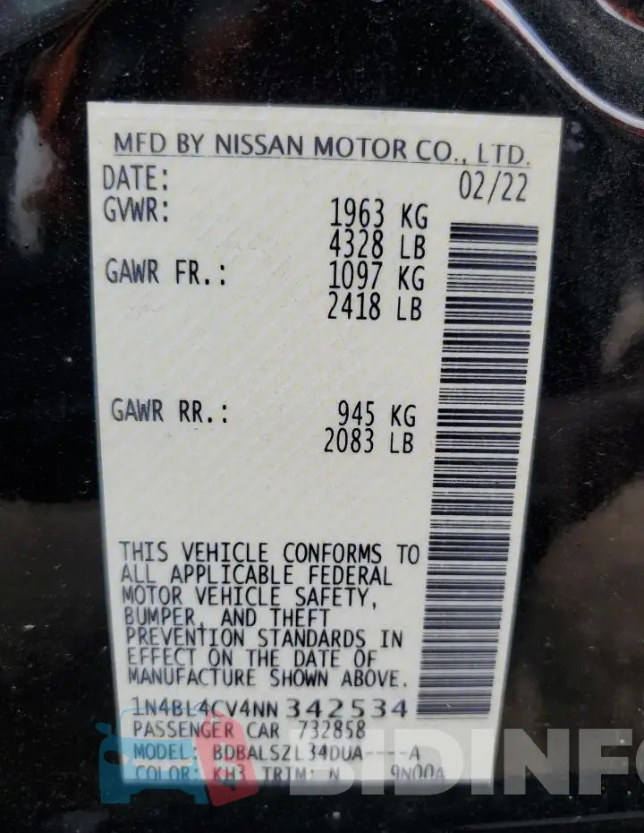 1N4BL4CV4NN342534 Photo# 12