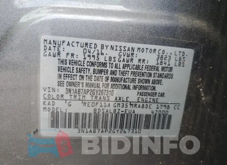3N1AB7AP2GY267310 Photo# 12