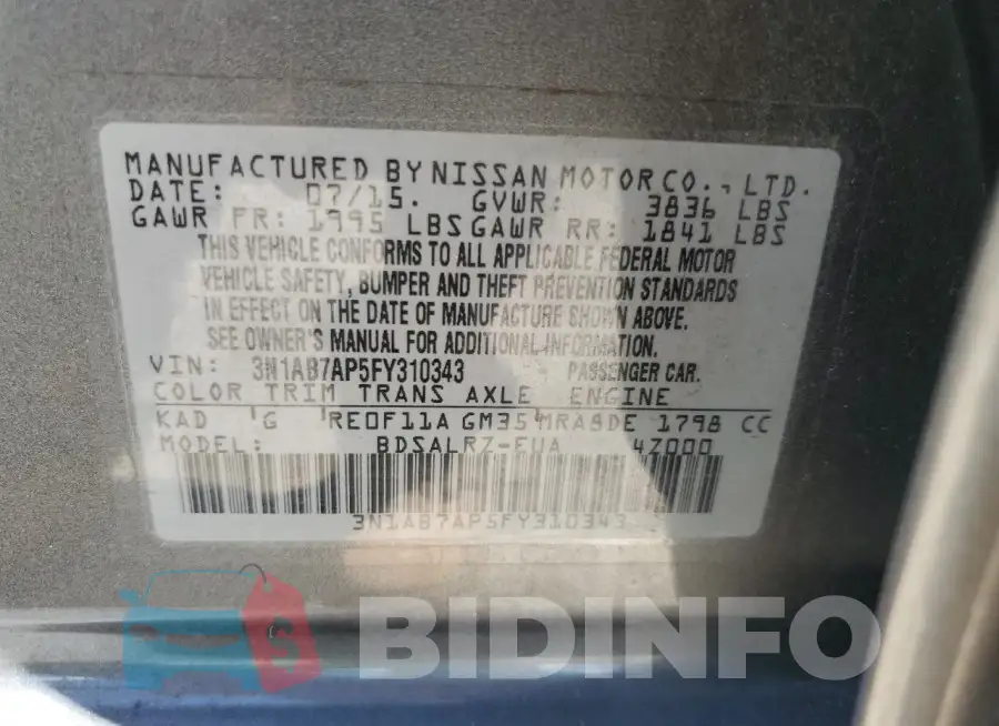 3N1AB7AP5FY310343 Photo# 13
