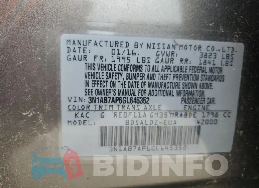 3N1AB7AP6GL645352 Photo# 13