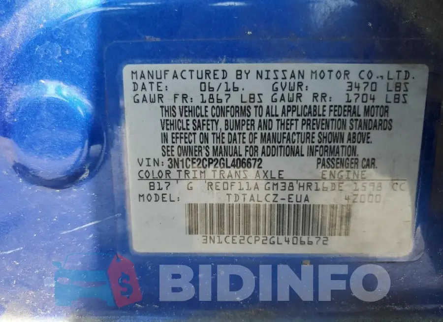 3N1CE2CP2GL406672 Photo# 12