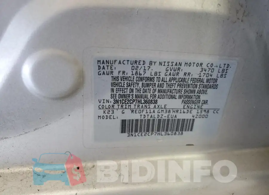 3N1CE2CP7HL360838 Photo# 13