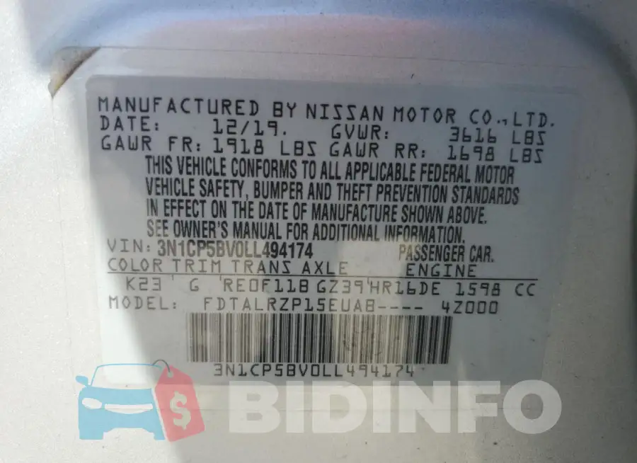 3N1CP5BV0LL494174 Photo# 13