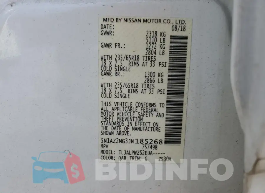 5N1AZ2MG3JN185268 Photo# 13