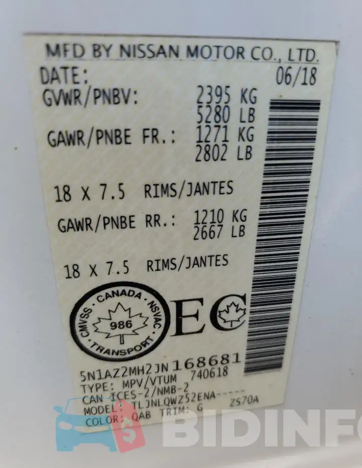 5N1AZ2MH2JN168681 Photo# 13