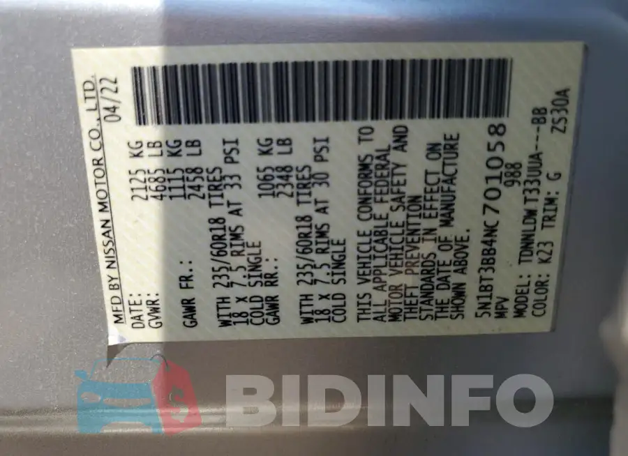 5N1BT3BB4NC701058 Photo# 12