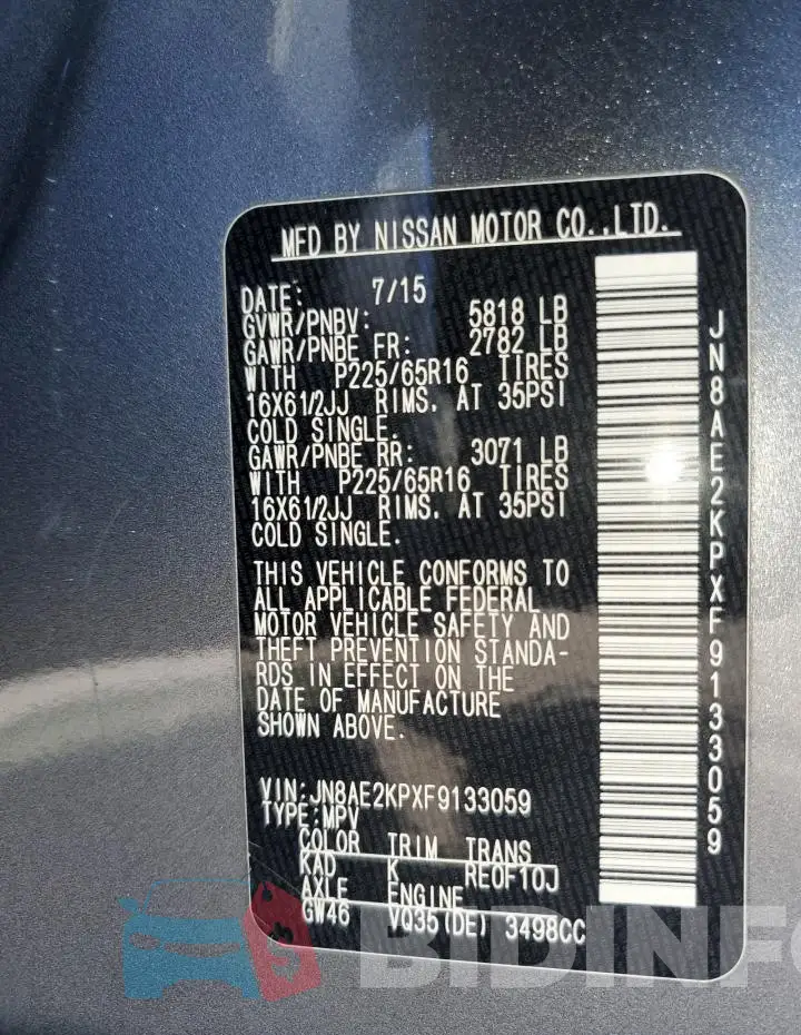 JN8AE2KPXF9133059 Photo# 13