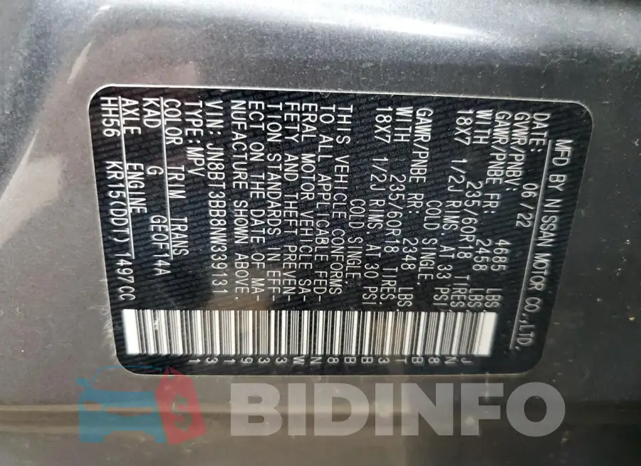 JN8BT3BB8NW339131 Photo# 13