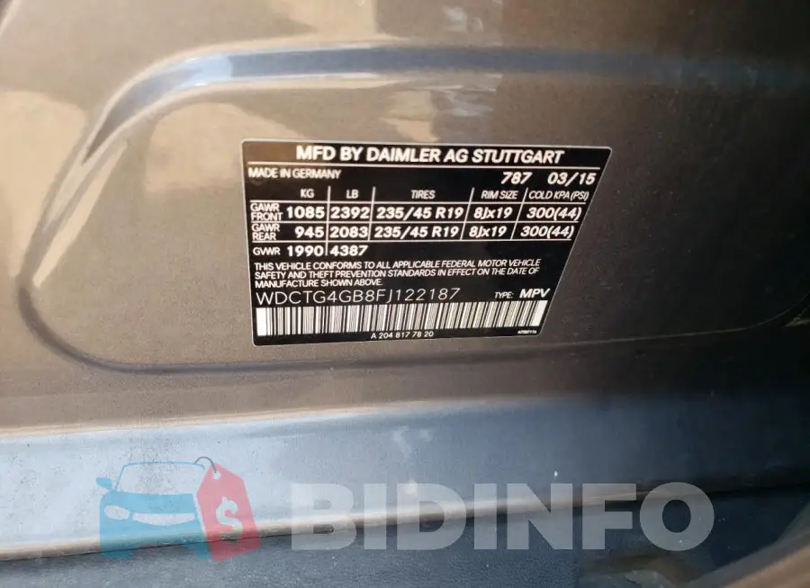 WDCTG4GB8FJ122187 Photo# 13