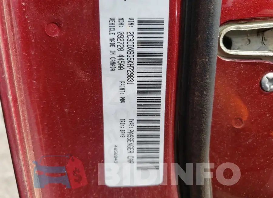 2C3CDXBG5KH729831 Photo# 12
