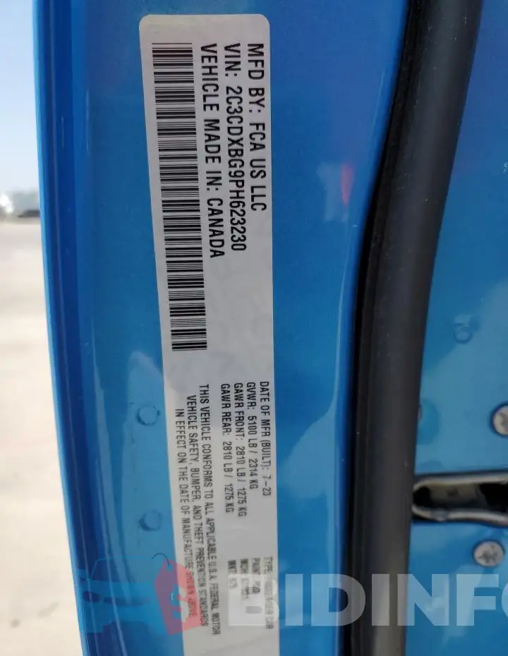 2C3CDXBG9PH623230 Photo# 13
