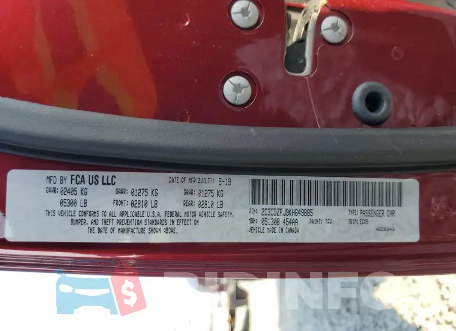 2C3CDZFJ9KH649885 Photo# 12