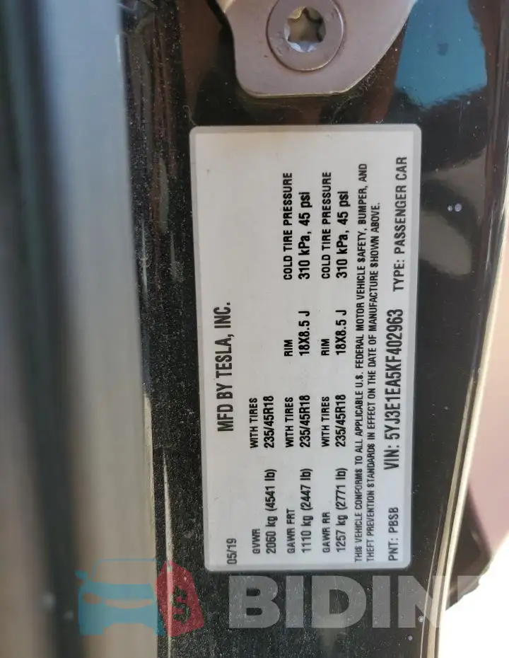 5YJ3E1EA5KF402963 Photo# 12