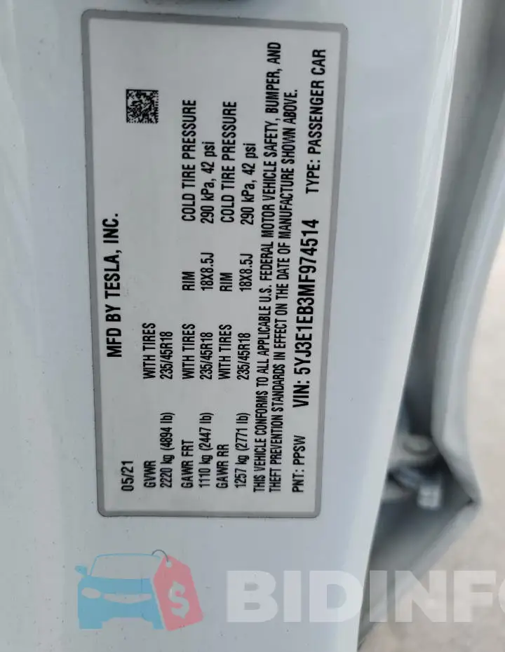5YJ3E1EB3MF974514 Photo# 12