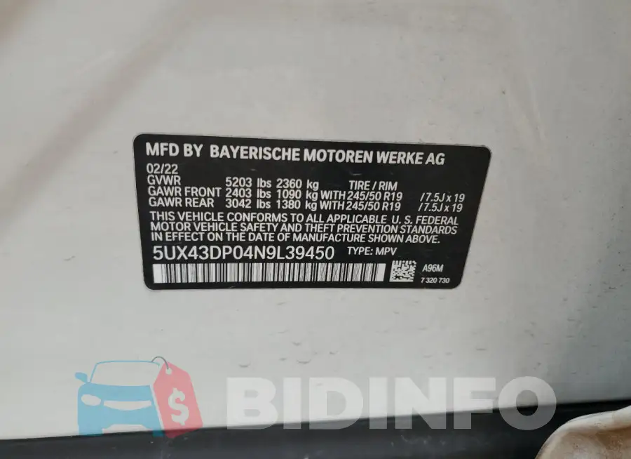 5UX43DP04N9L39450 Photo# 13