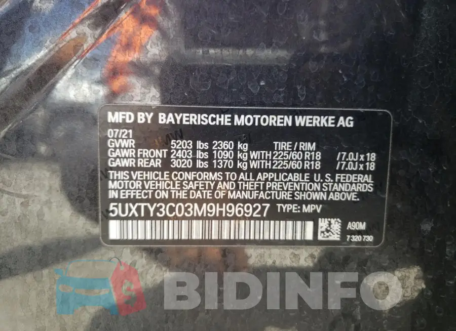 5UXTY3C03M9H96927 Photo# 13