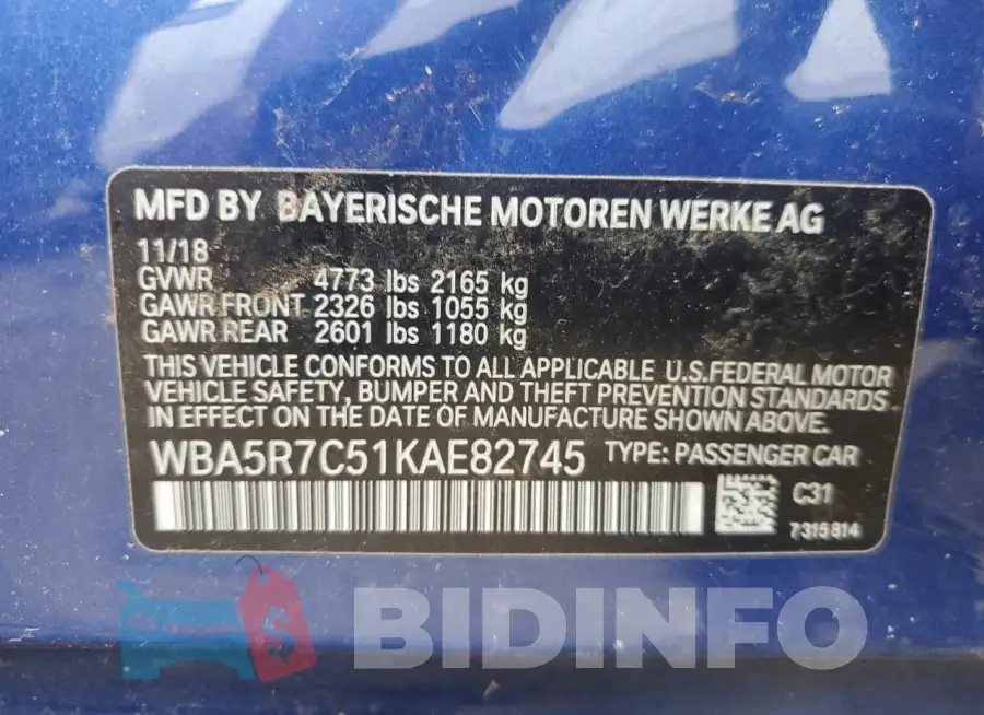 WBA5R7C51KAE82745 Photo# 12
