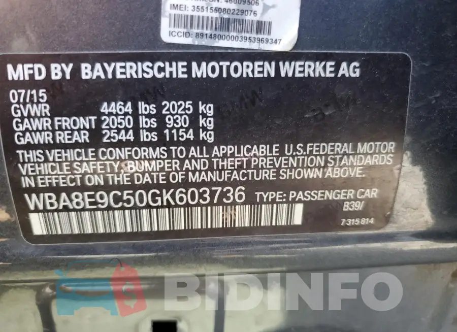 WBA8E9C50GK603736 Photo# 12