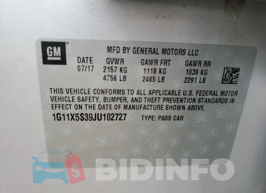 1G11X5S39JU102727 Photo# 12