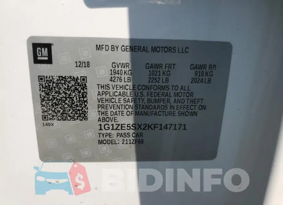 1G1ZE5SX2KF147171 Photo# 12
