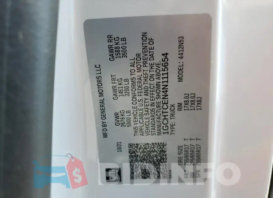 1GCHTCEN4N1115654 Photo# 12