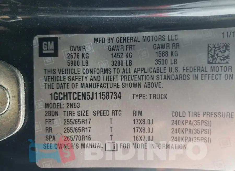1GCHTCEN5J1158734 Photo# 12