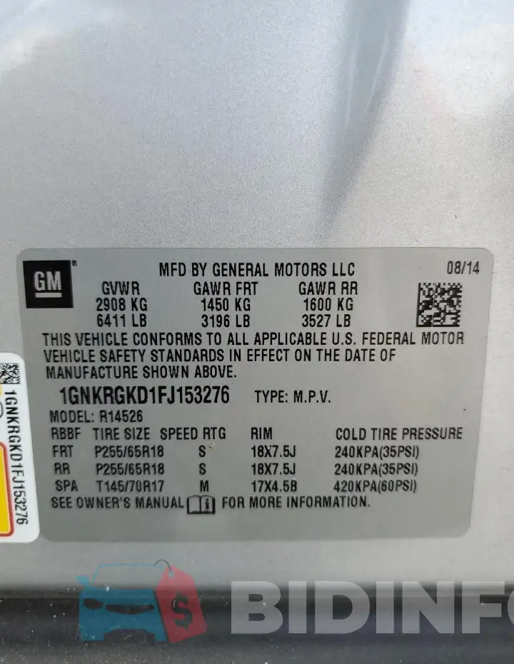 1GNKRGKD1FJ153276 Photo# 13