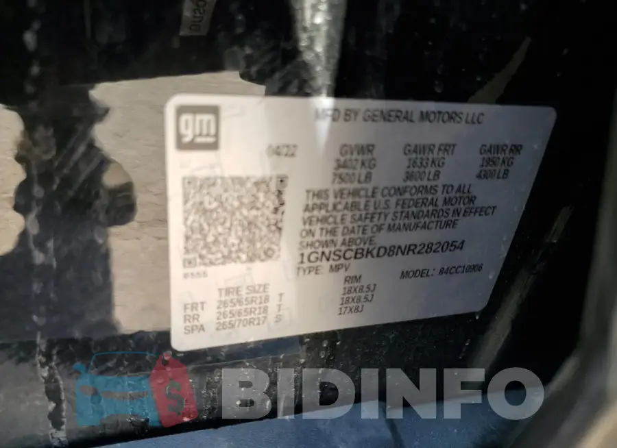 1GNSCBKD8NR282054 Photo# 13