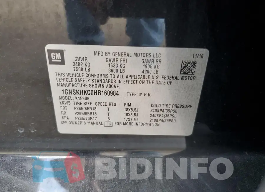 1GNSKHKC0HR160984 Photo# 13