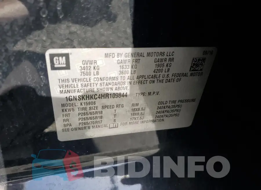 1GNSKHKC4HR109844 Photo# 14