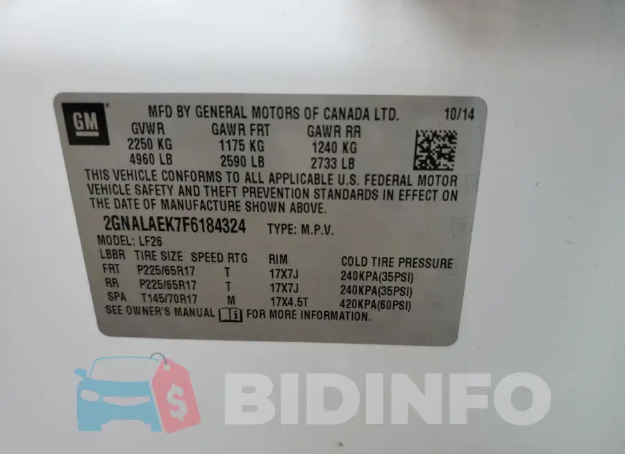 2GNALAEK7F6184324 Photo# 13