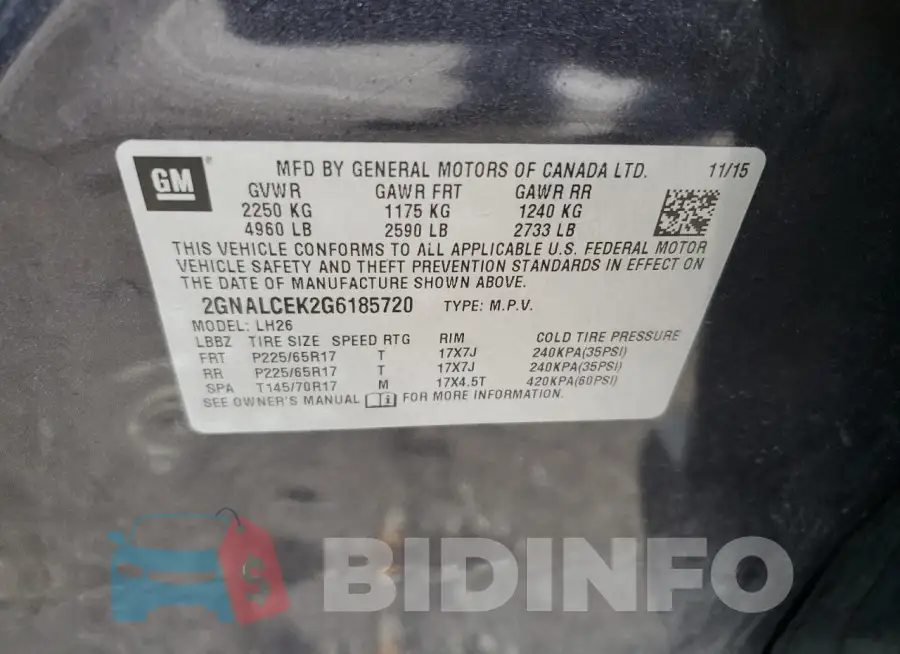 2GNALCEK2G6185720 Photo# 13