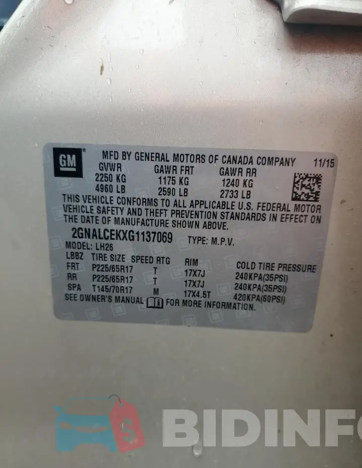 2GNALCEKXG1137069 Photo# 12