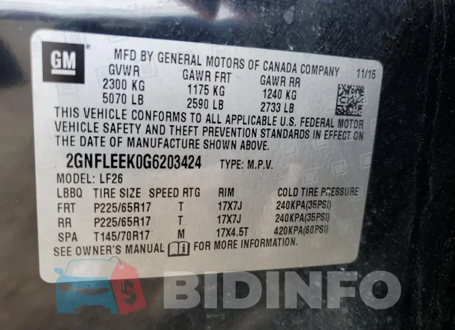 2GNFLEEK0G6203424 Photo# 13