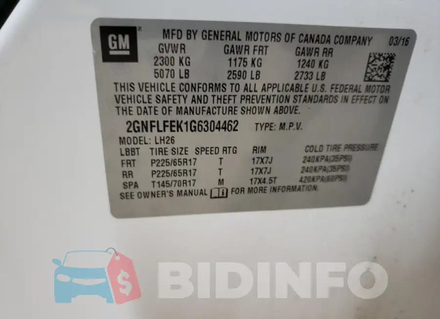 2GNFLFEK1G6304462 Photo# 13