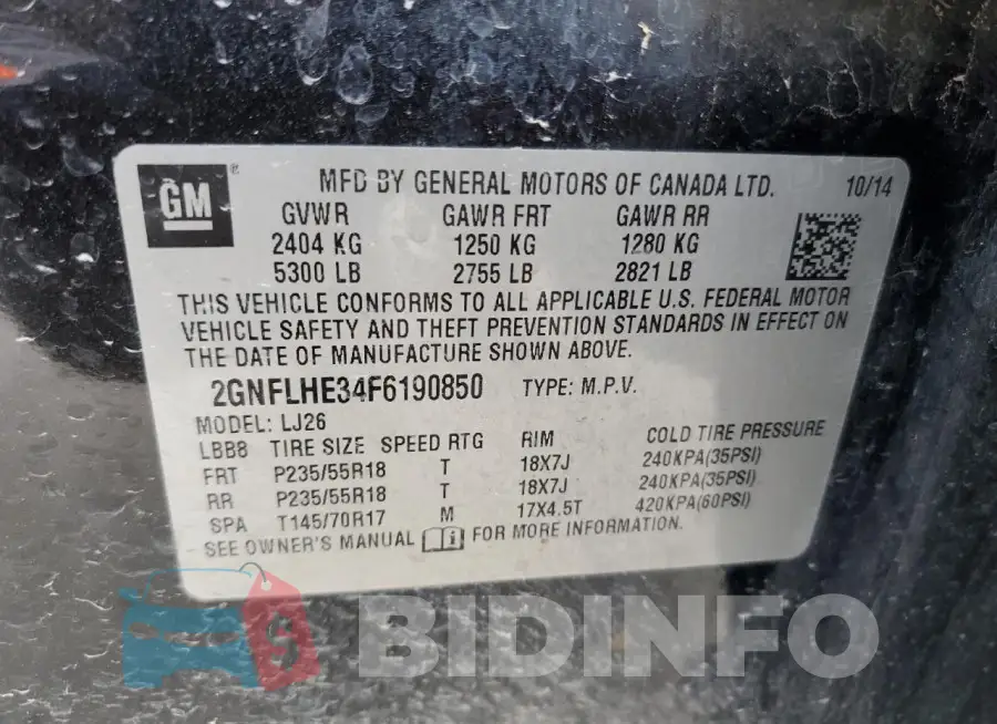 2GNFLHE34F6190850 Photo# 12