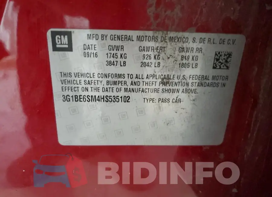 3G1BE6SM4HS535102 Photo# 12