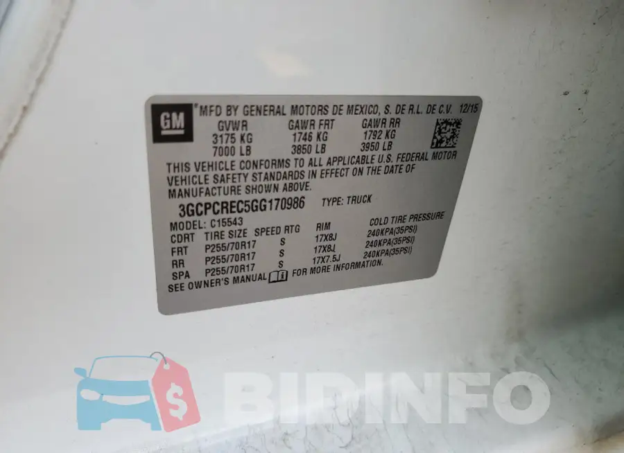 3GCPCREC5GG170986 Photo# 12