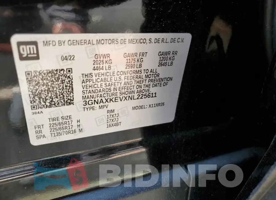 3GNAXKEVXNL225611 Photo# 13