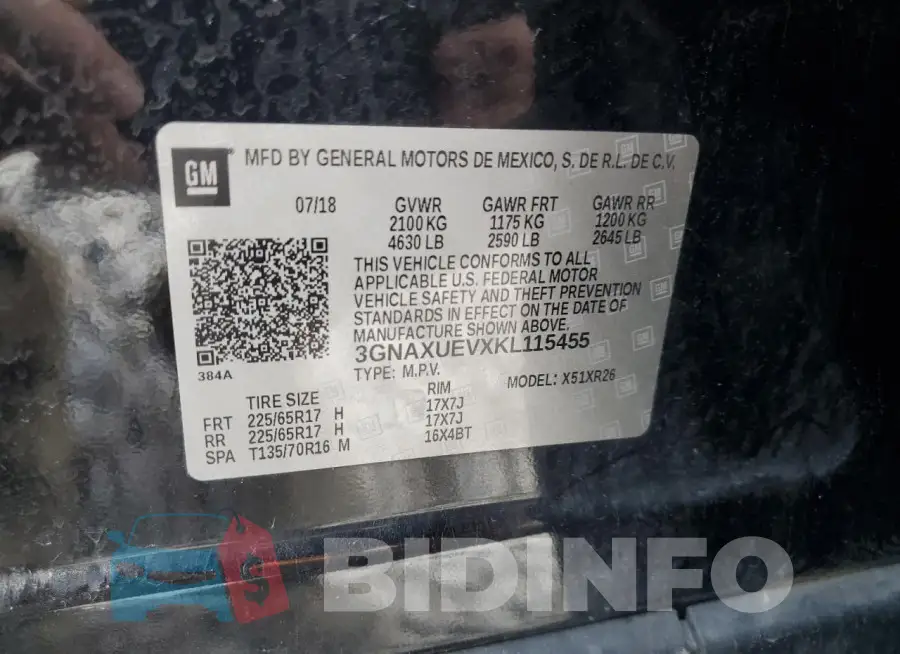 3GNAXUEVXKL115455 Photo# 13