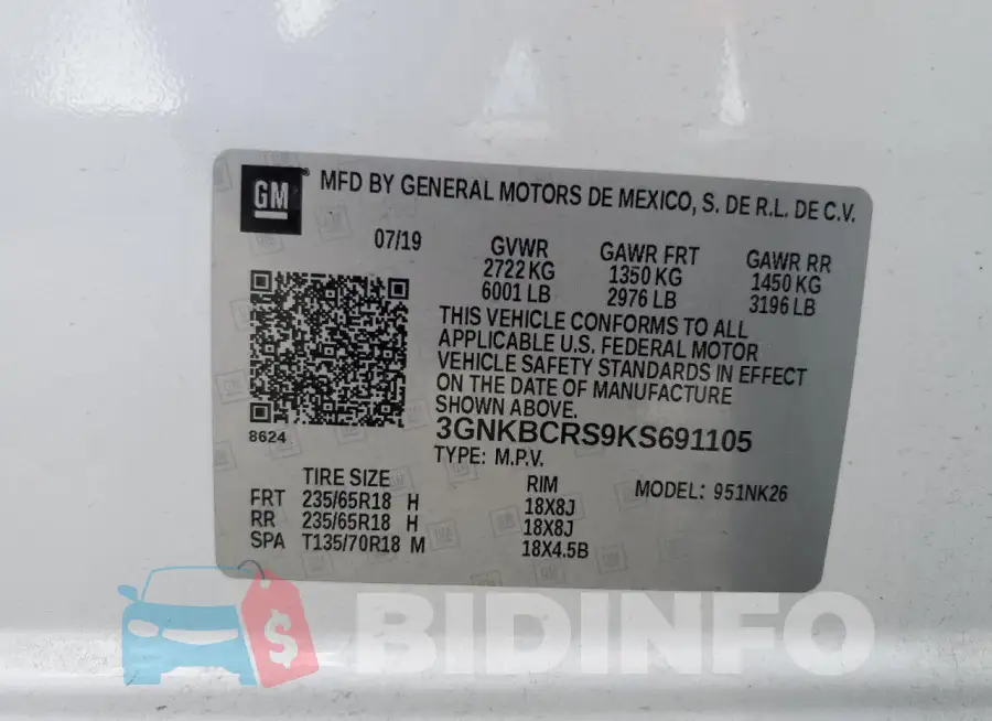 3GNKBCRS9KS691105 Photo# 13