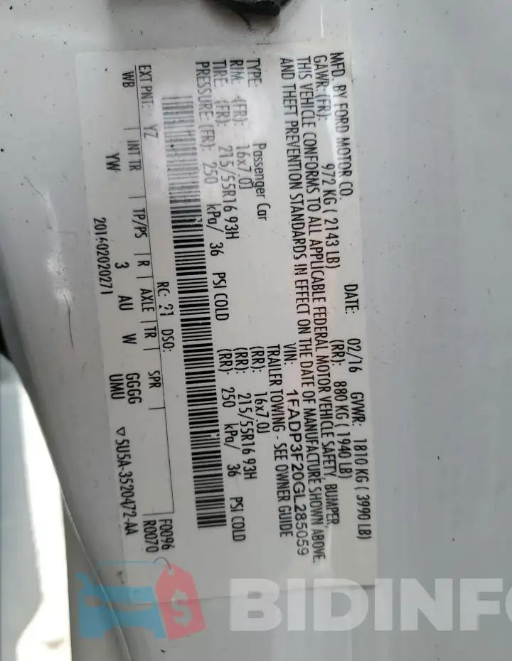 1FADP3F20GL285059 Photo# 13