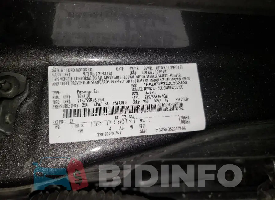 1FADP3F22JL262499 Photo# 12