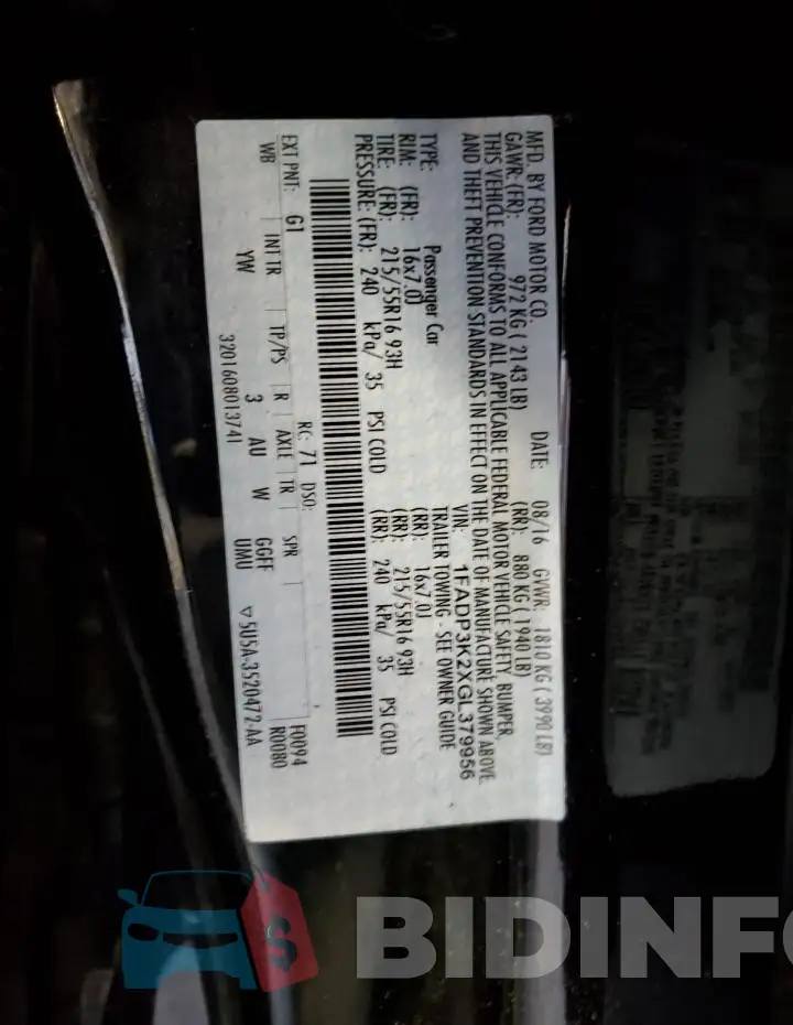 1FADP3K2XGL379956 Photo# 12