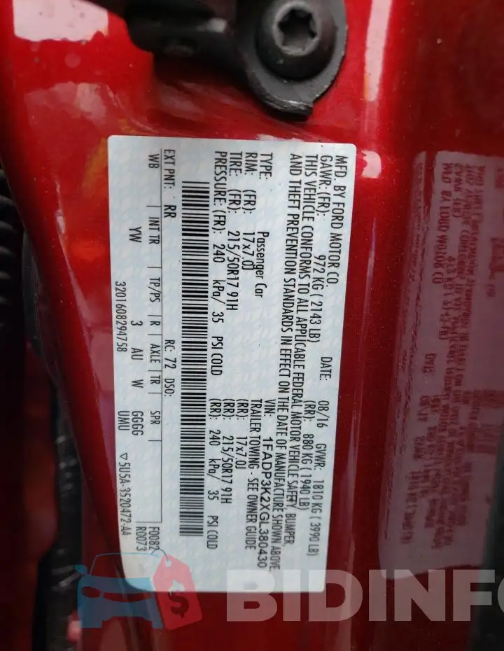 1FADP3K2XGL380430 Photo# 12