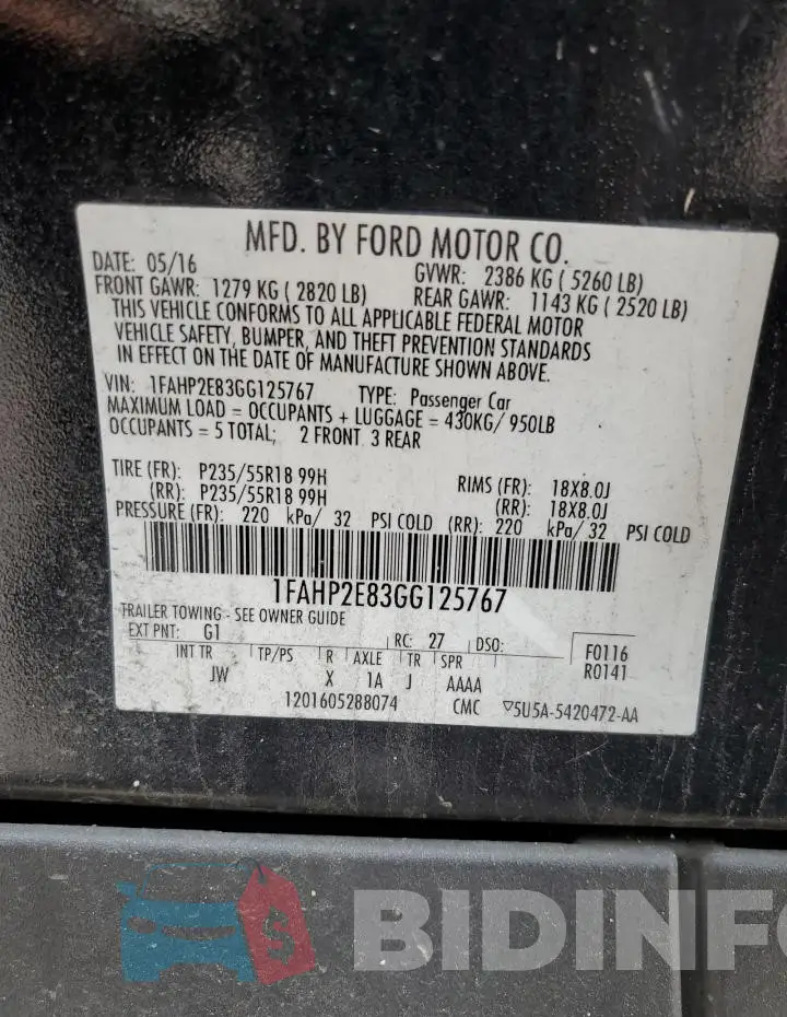 1FAHP2E83GG125767 Photo# 12