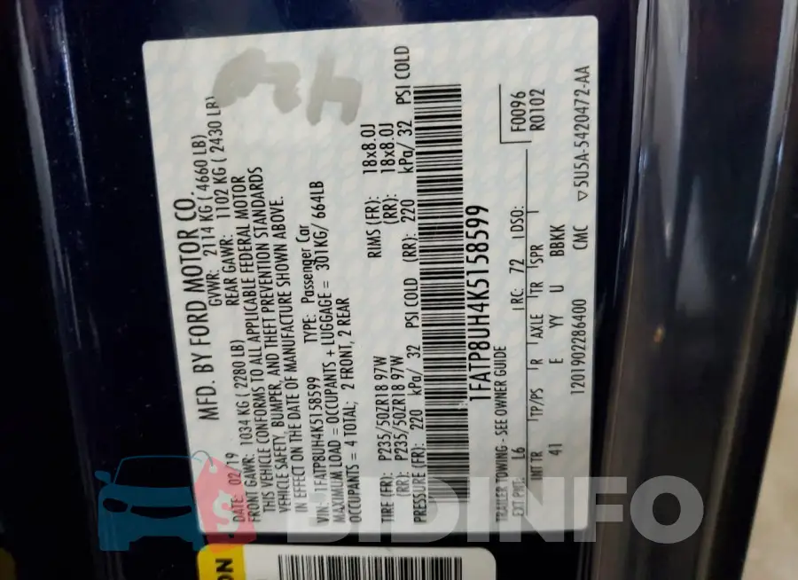 1FATP8UH4K5158599 Photo# 12