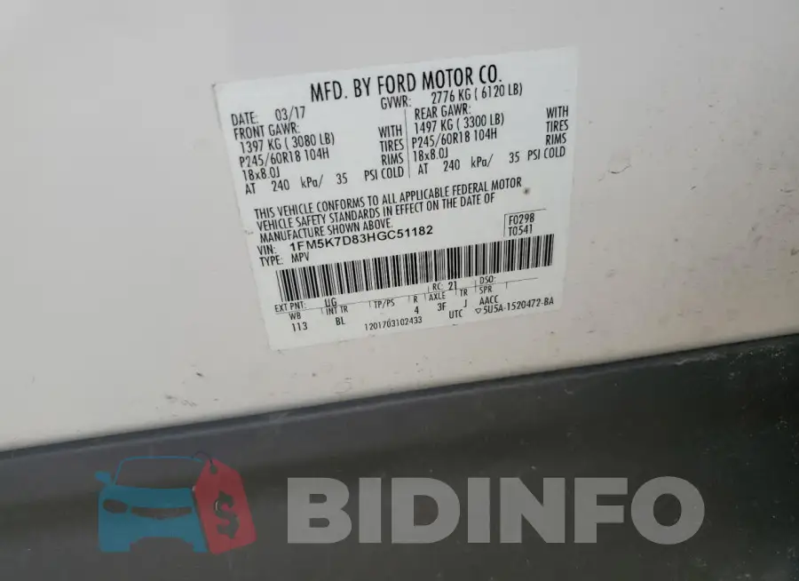 1FM5K7D83HGC51182 Photo# 13